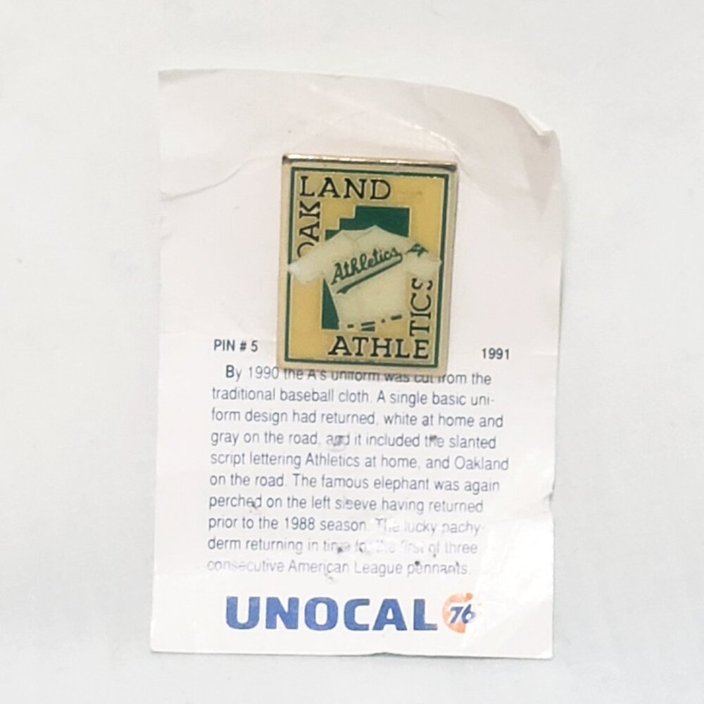 Oakland A's Athletics 1988 Uniform Unocal 76 Lapel Pin Card #5 Baseball 1"